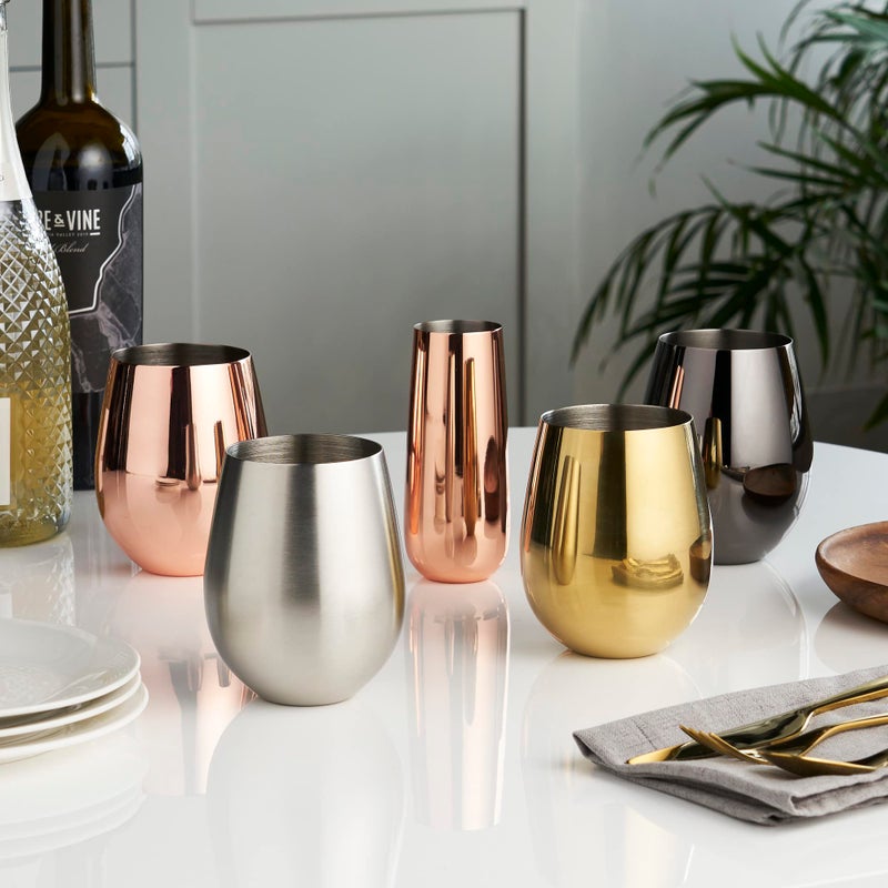 Viski Stemless Champagne Flutes, Stainless Steel Sparkling Wine Glasses for Prosecco, Sparkling Cocktails, Mimosas, Elegant Glassware for Wedding Gifts, Home Bar, 8 oz, Set of 2, Copper - Image 4